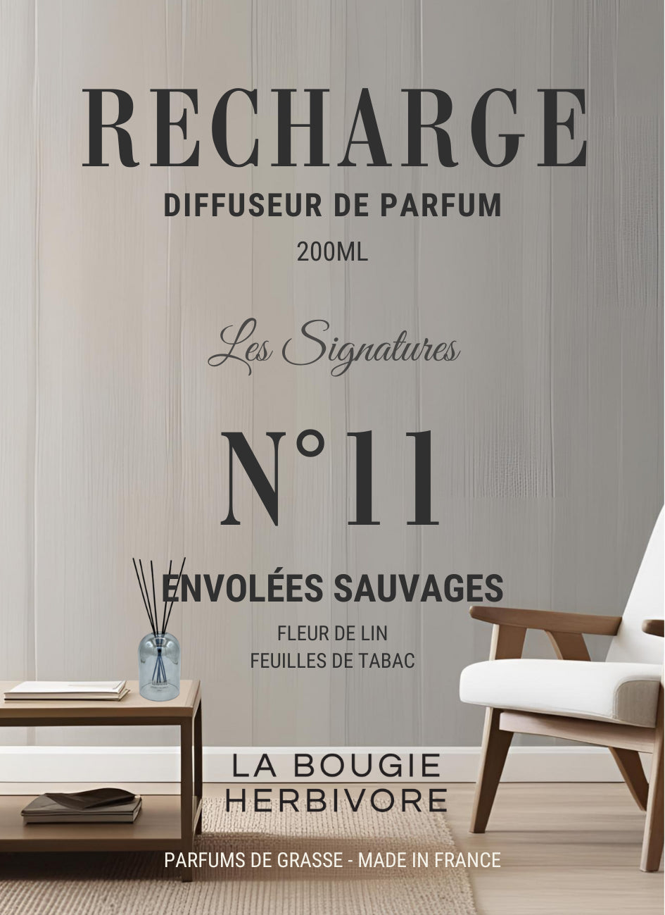 Recharge Diffuseur de Parfum à Bâtonnets No. 11 ENVOLEE SAUVAGE - 200ml - Collection les Signatures La Bougie Herbivore diffuseur