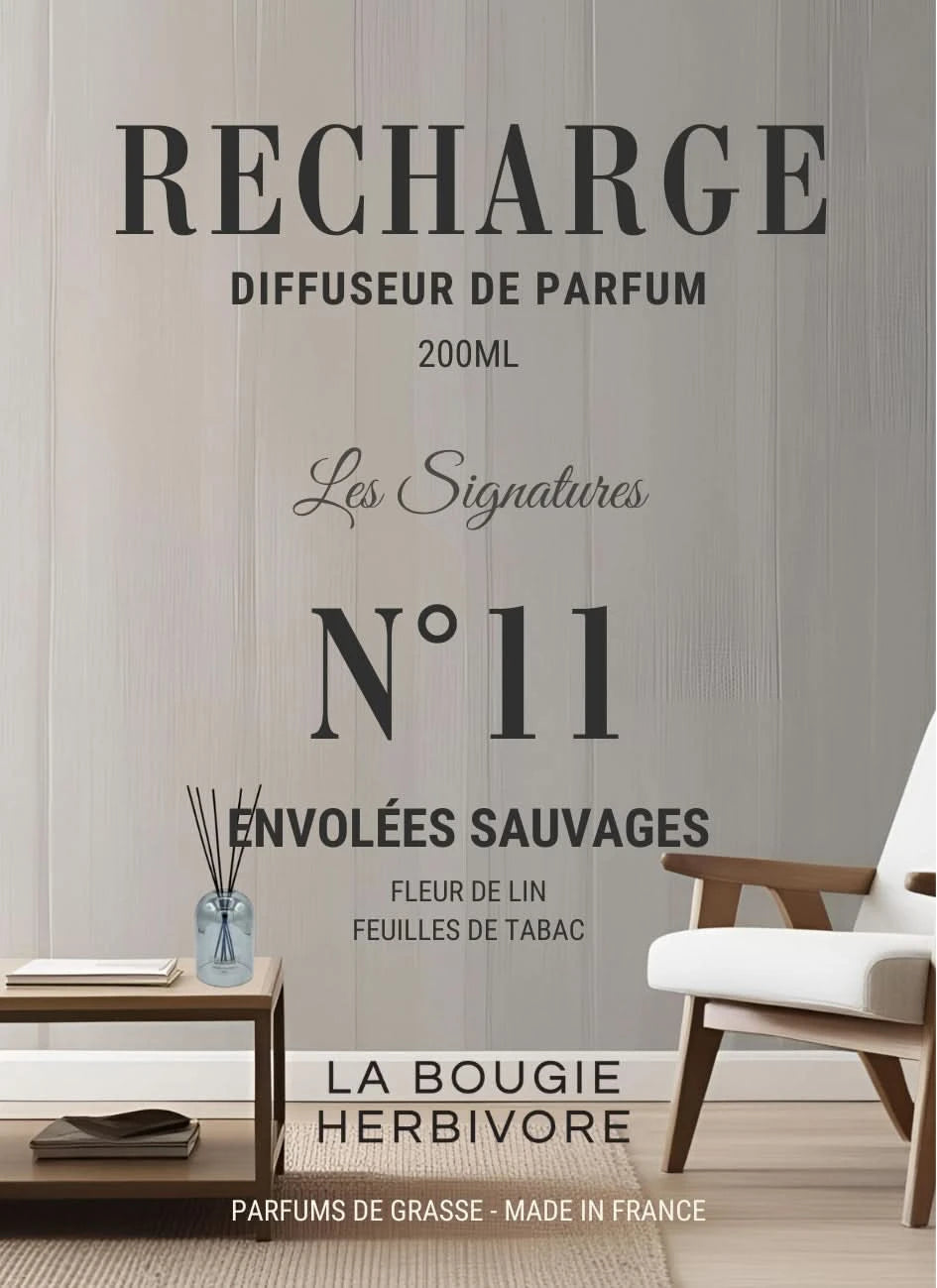 Recharge Diffuseur de Parfum à Bâtonnets No. 11 ENVOLEE SAUVAGE - 200ml - Collection les Signatures La Bougie Herbivore diffuseur