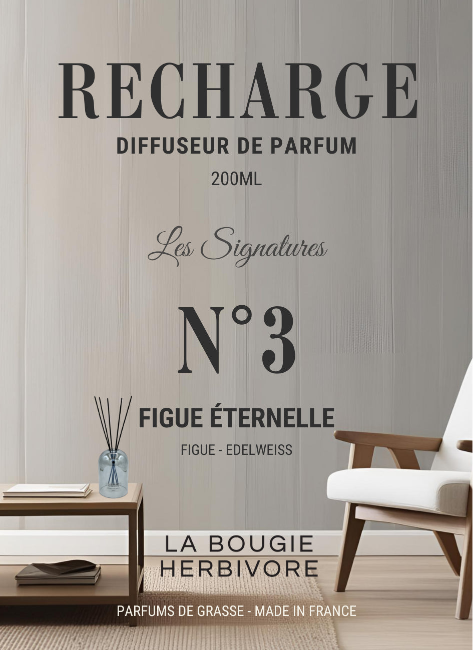 Recharge Diffuseur de Parfum à Bâtonnets No. 3 FIGUE ETERNELLE - 200ml - Collection les Signatures La Bougie Herbivore diffuseur