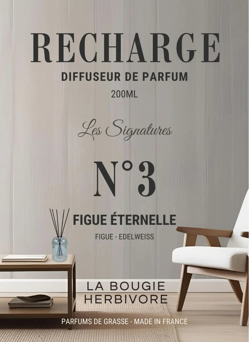 Recharge Diffuseur de Parfum à Bâtonnets No. 3 FIGUE ETERNELLE - 200ml - Collection les Signatures La Bougie Herbivore diffuseur