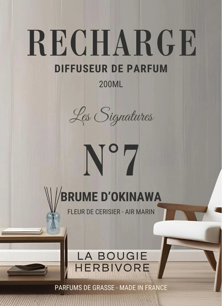 Recharge Diffuseur de Parfum à Bâtonnets No. 7 BRUME D'OKINAWA - 200ml - Collection les Signatures La Bougie Herbivore diffuseur