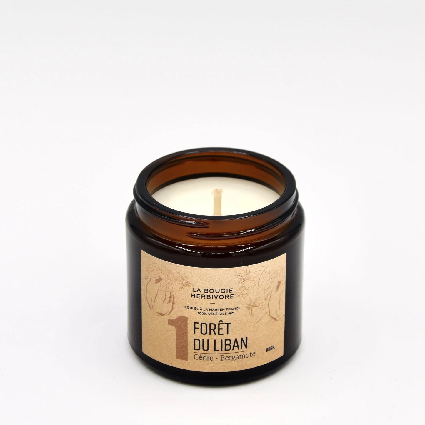 Bougie parfumée cèdre Bergamote No. 1 FORET DU LIBAN ouverte et made in Mayenne 90g