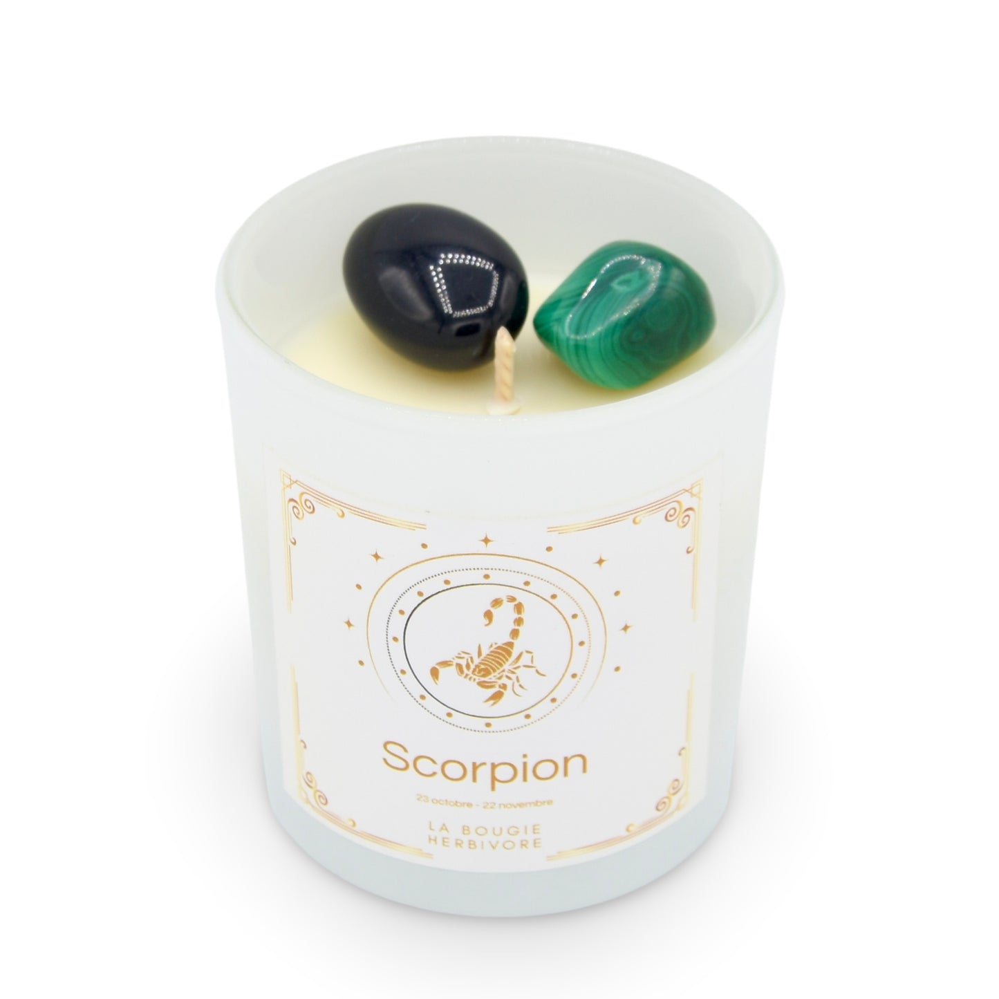 Bougie Astro Scorpion 150G + Pierre Malachite et l’Obsidienne - La Bougie Herbivore BOUGIE_ASTRO-SCORPION 35.00 EUR
