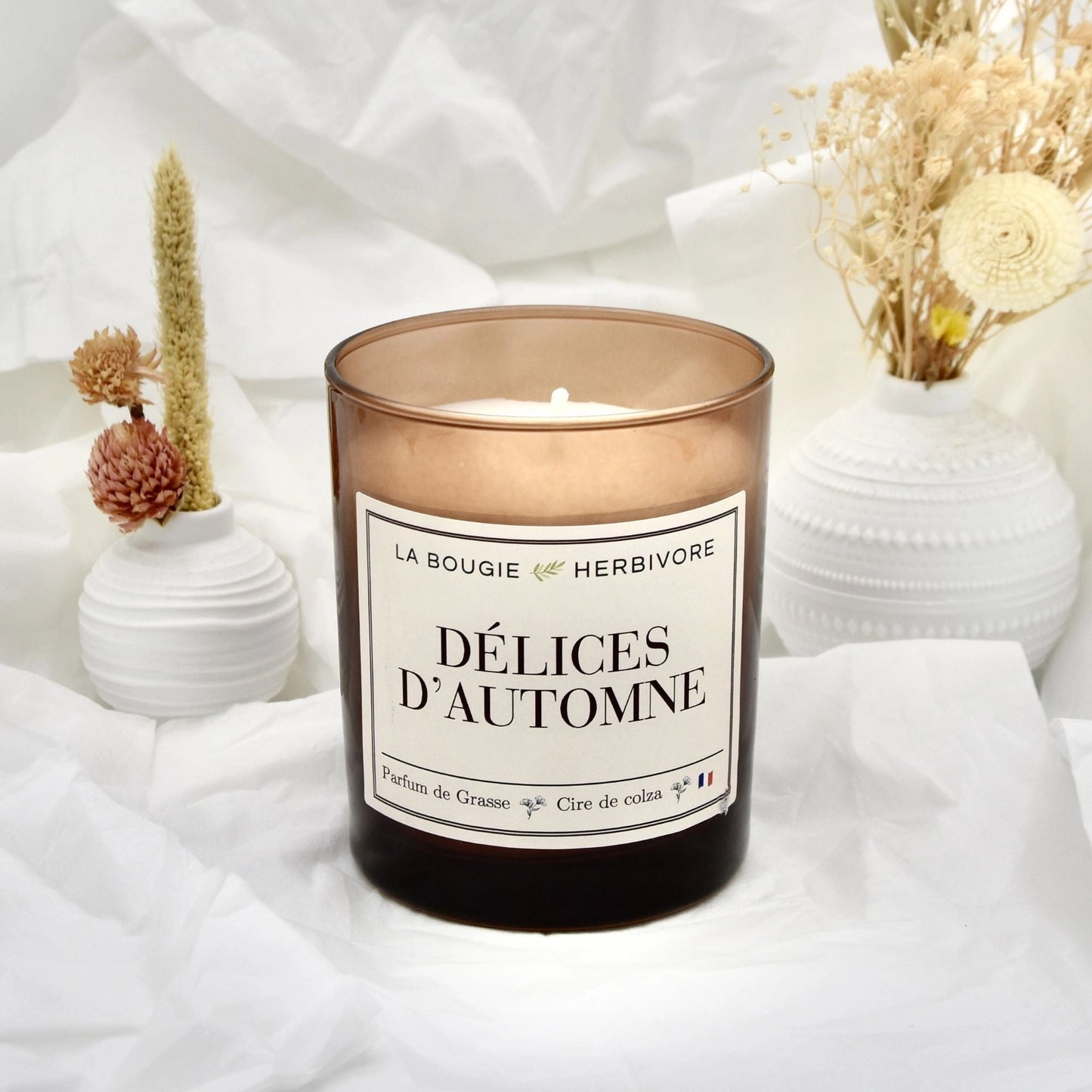 Bougie Parfumée "Délices d'Automne" Verre Ambré | Cire de Colza | Parfum de Grasse - 180g La Bougie Herbivore Bougies
