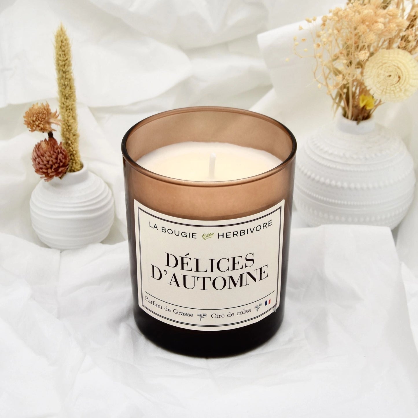 Bougie Parfumée "Délices d'Automne" Verre Ambré | Cire de Colza | Parfum de Grasse - 180g La Bougie Herbivore Bougies