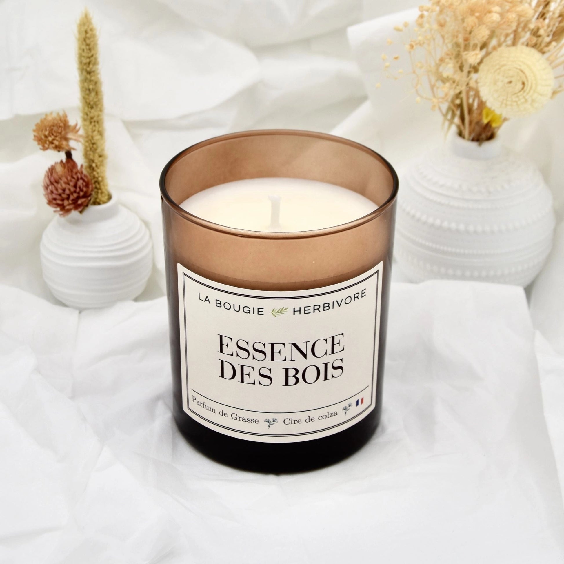 Bougie Parfumée "Essence des bois" Verre Ambré | Cire de Colza | Parfum de Grasse - 180g La Bougie Herbivore Bougies