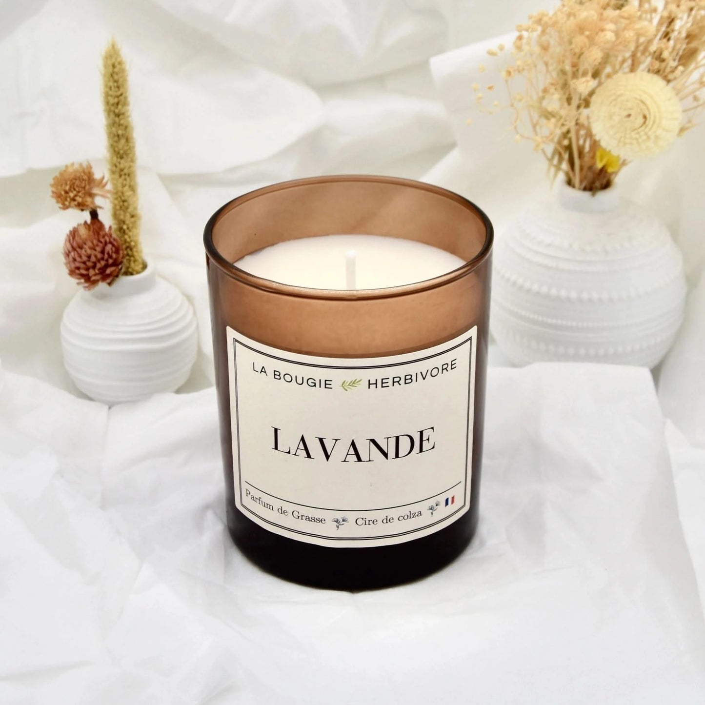 Bougie Parfumée "Lavande" Verre Ambré | Cire de Colza | Parfum de Grasse - 180g La Bougie Herbivore Bougies