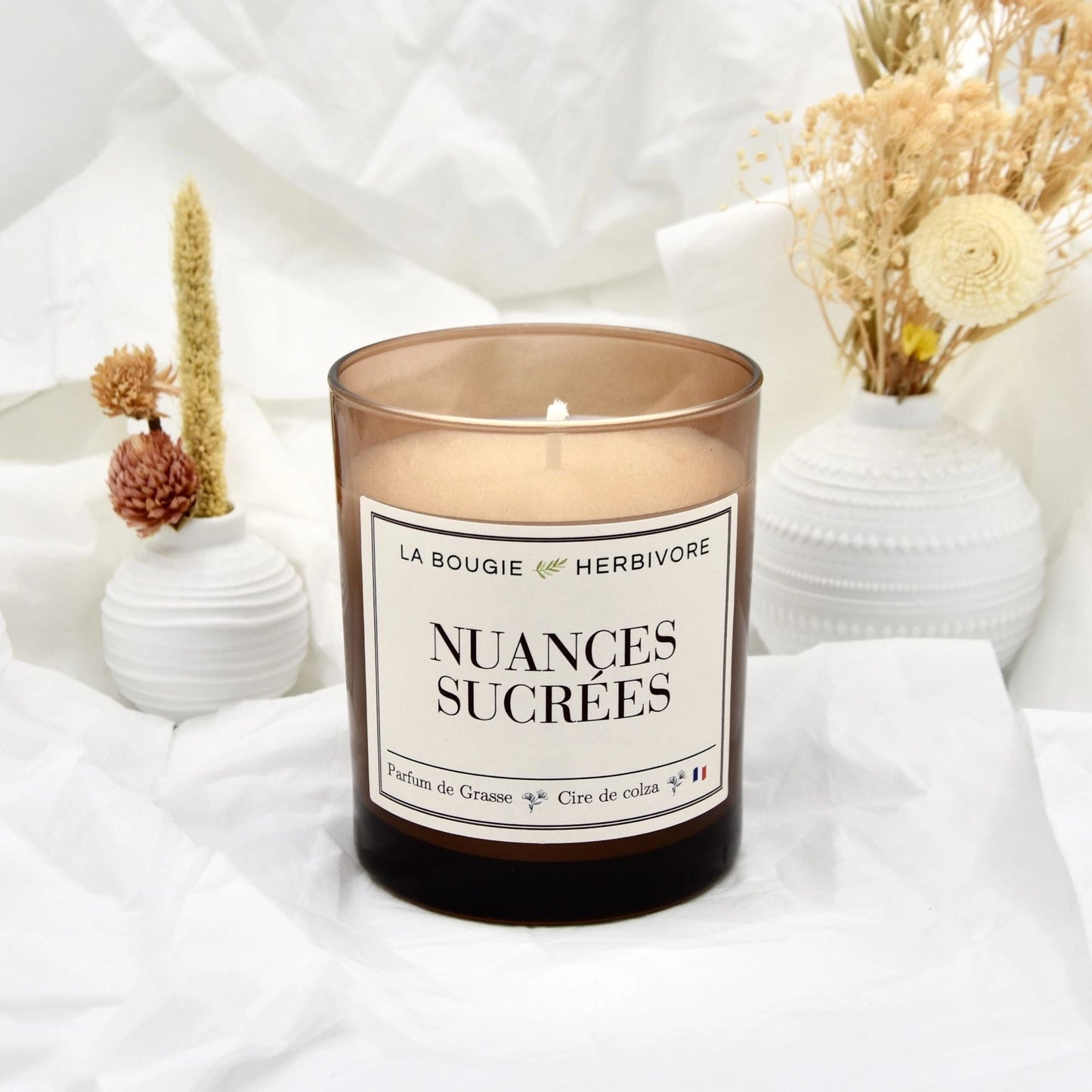 Bougie Parfumée "Nuances Sucrées" Verre Ambré | Cire de Colza | Parfum de Grasse - 180g La Bougie Herbivore Bougies