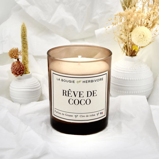 Bougie Parfumée "Rêve de Coco" Verre Ambré | Cire de Colza | Parfum de Grasse - 180g La Bougie Herbivore Bougies