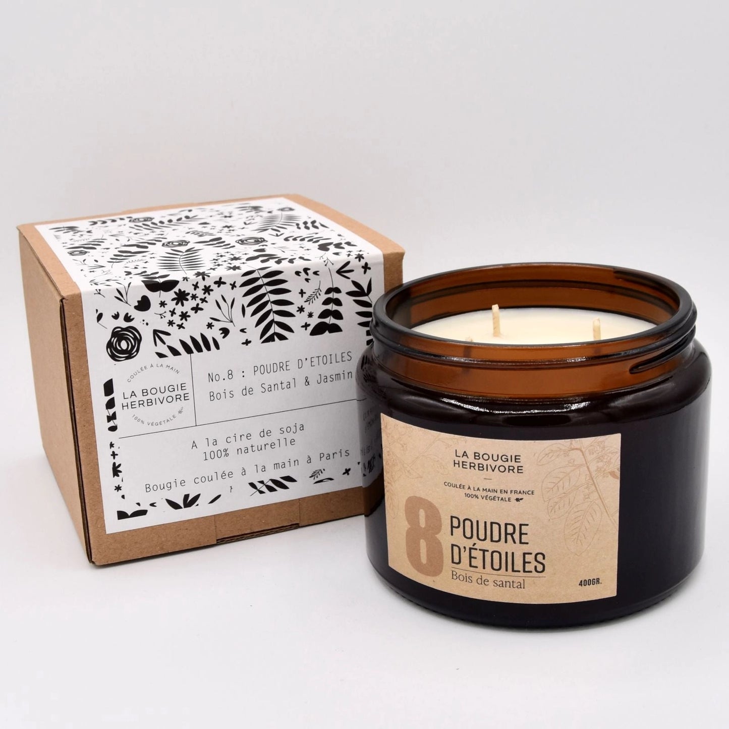 Bougie parfumée No. 8 POUDRE D'ETOILES - Bois de Santal - Jasmin La Bougie Herbivore Bougies