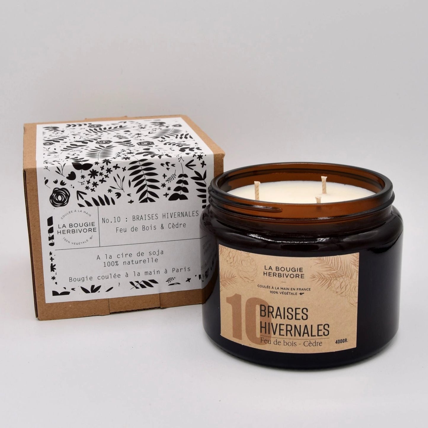 Bougie parfumée No. 10 BRAISES HIVERNALES - Feu de Bois + Cèdre La Bougie Herbivore Bougies