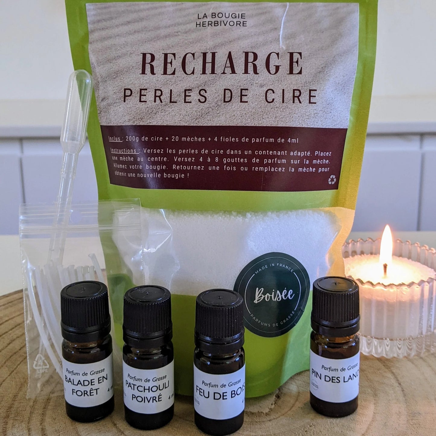 Créez des bougies perlées boisées