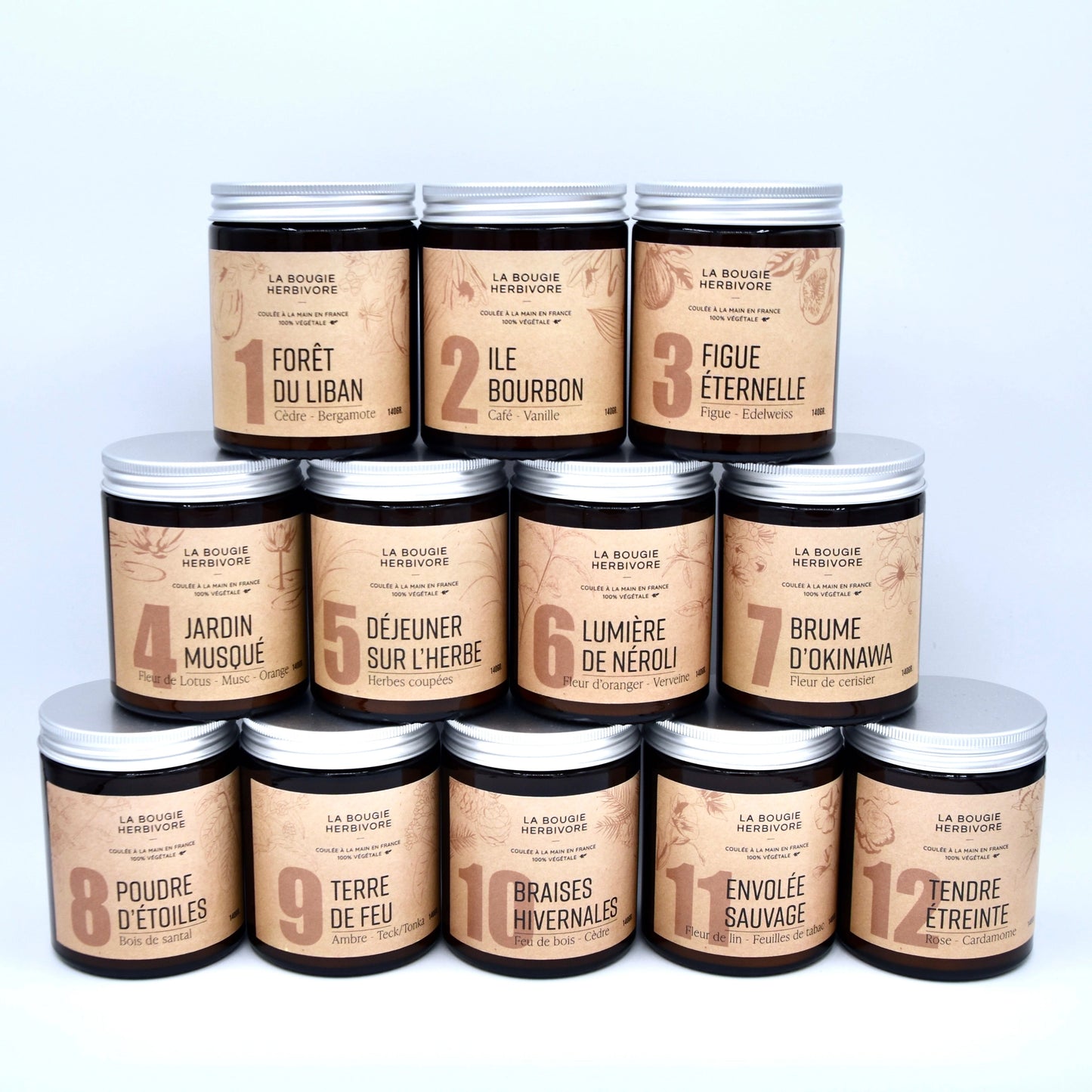 Pack bougies numérotées "Signature" X12 - 140g La Bougie Herbivore Bougies
