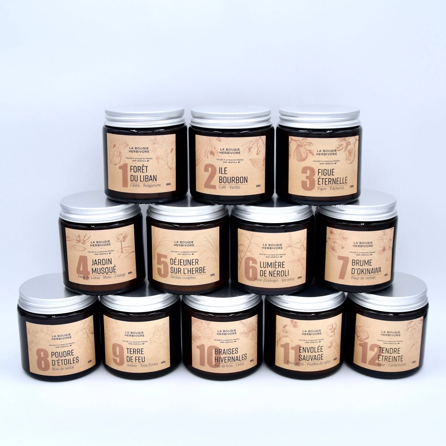 Pack bougies numérotées "Signature" X12 - 90g La Bougie Herbivore Bougies
