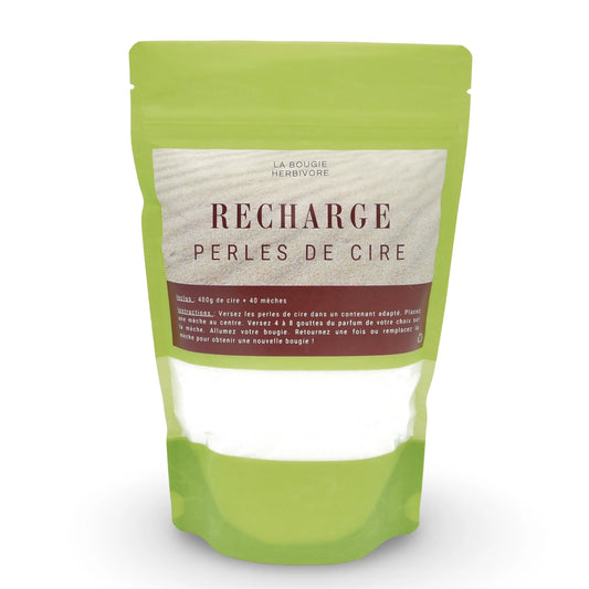 Recharge Bougie DIY – Perles de Cire Végétale Naturelle – 400g avec 40 Mèches – Kit Bougie Poudrée Sans Parfum – Artisanale & Écologique