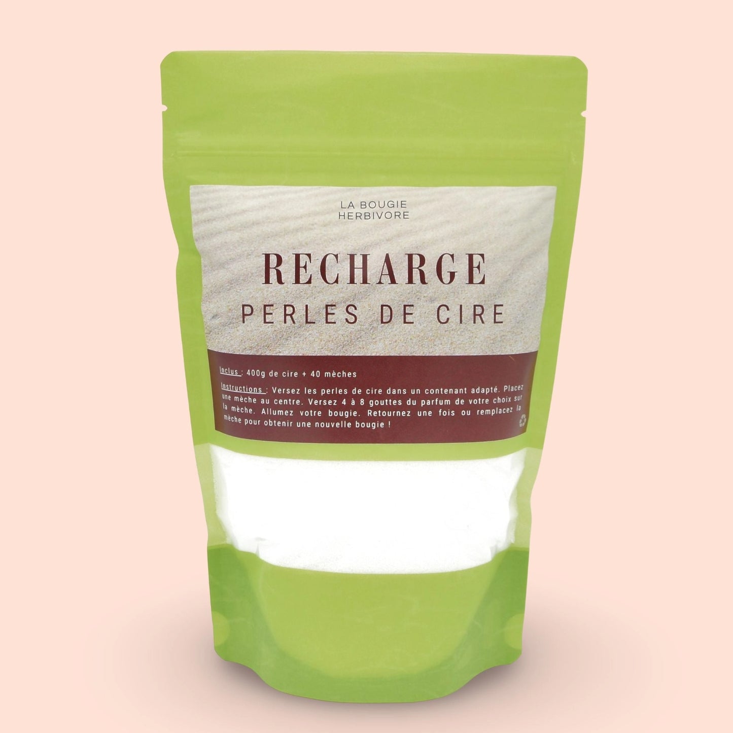 Recharge Bougie en Perles de Cire Végétale - 400g avec 40 Mèches La Bougie Herbivore Bougies