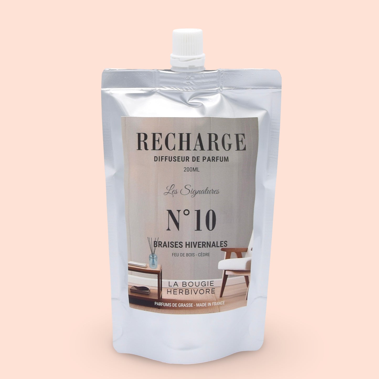 Recharge Diffuseur de Parfum à Bâtonnets No. 10 BRAISES HIVERNALES - 200ml - Collection les Signatures La Bougie Herbivore diffuseur