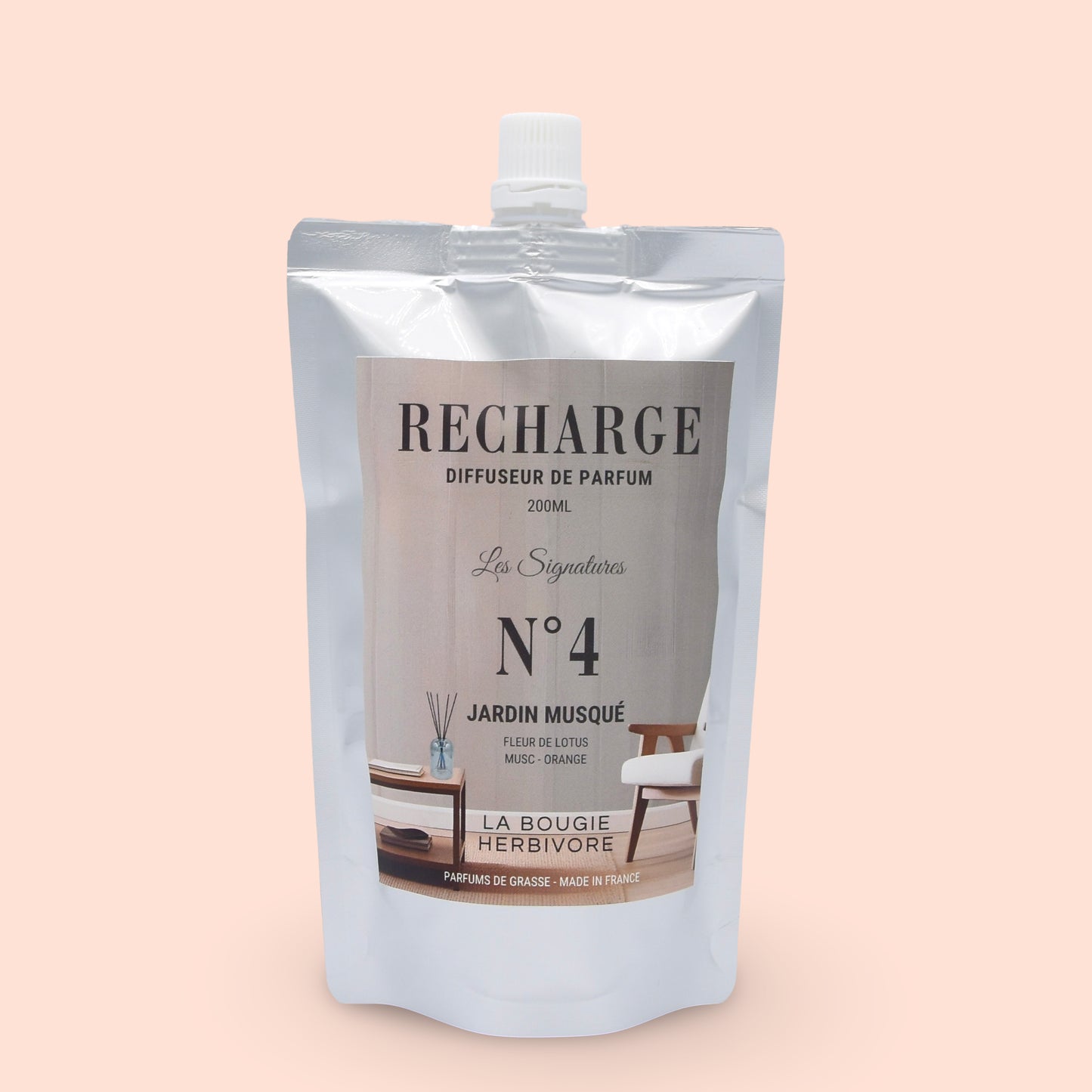 Recharge Diffuseur de Parfum à Bâtonnets No. 4 JARDIN MUSQUE - 200ml - Collection les Signatures La Bougie Herbivore diffuseur