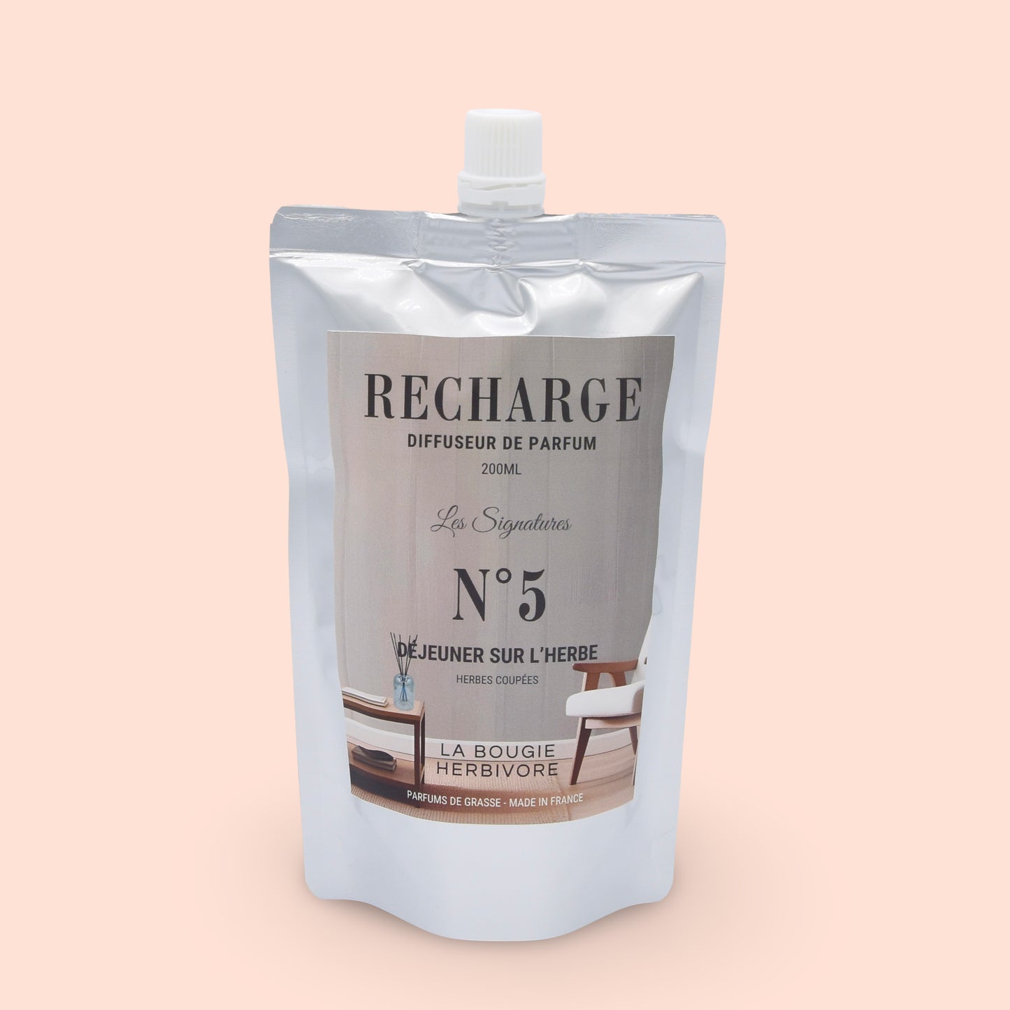 Recharge Diffuseur de Parfum à Bâtonnets No. 5 DEJEUNER SUR L'HERBE - 200ml - Collection les Signatures La Bougie Herbivore diffuseur