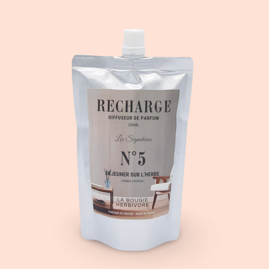 Recharge Diffuseur de Parfum à Bâtonnets No. 5 DEJEUNER SUR L'HERBE - 200ml - Collection les Signatures La Bougie Herbivore diffuseur