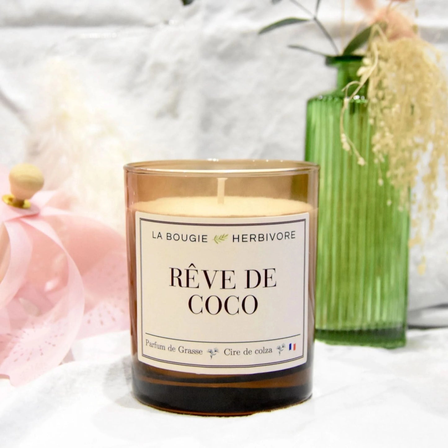 Bougie Parfumée "Rêve de Coco" Verre Ambré | Cire de Colza | Parfum de Grasse - 180g La Bougie Herbivore Bougies