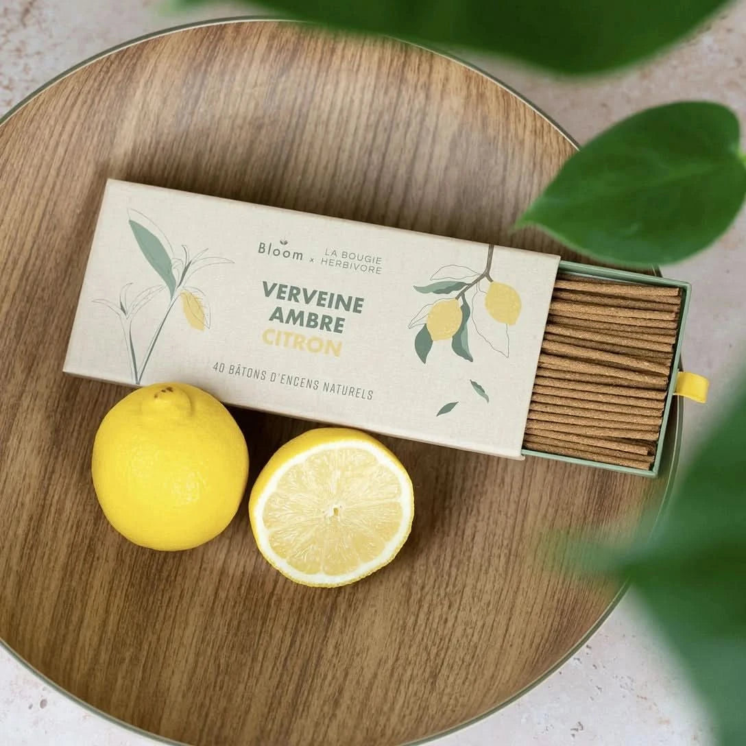 Encens parfum naturel Verveine Ambre Citron de La Bougie Herbivore avec 40 bâtons d'encens naturels