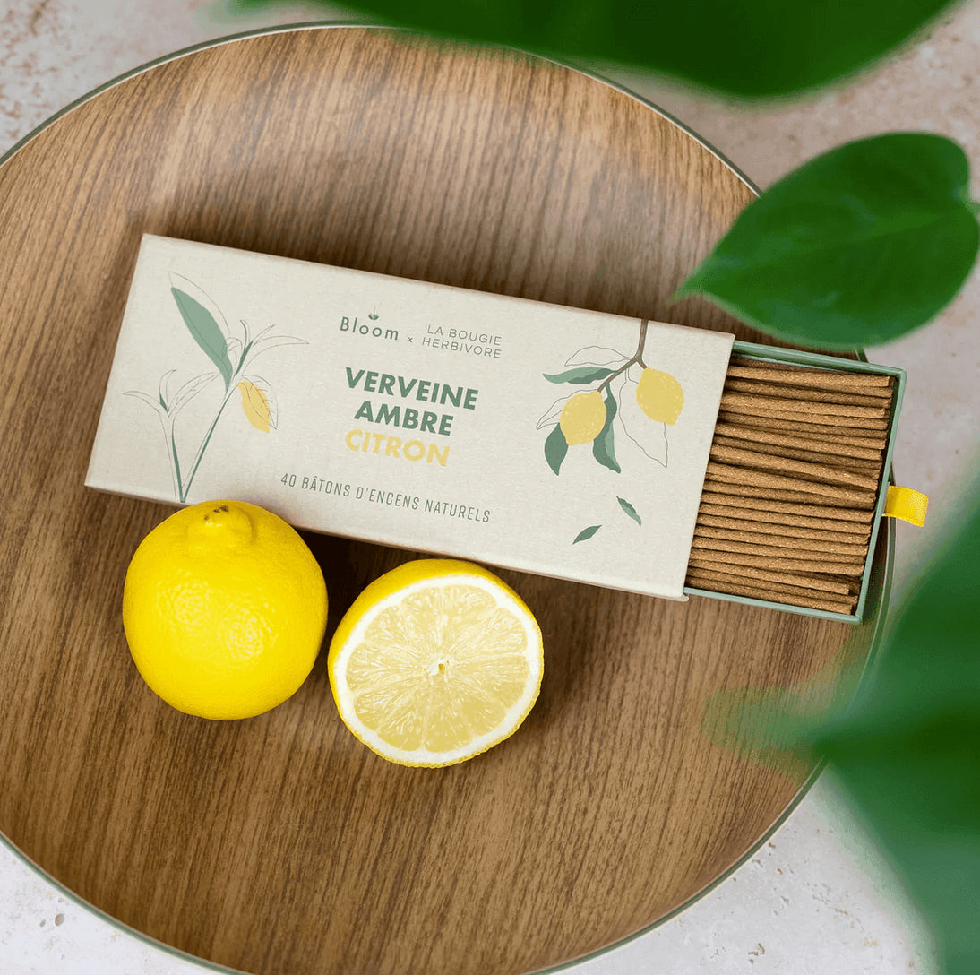 Encens parfum naturel verveine ambrée au citron, boîte de 40 bâtons de La Bougie Herbivore