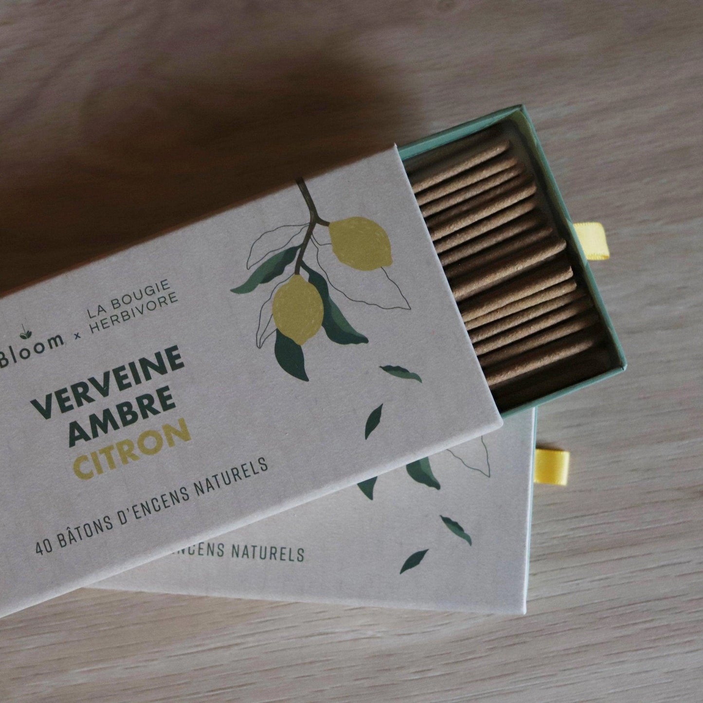 Encens parfum naturel Verveine Ambre Citron de La Bougie Herbivore, 40 bâtons d'encens naturels