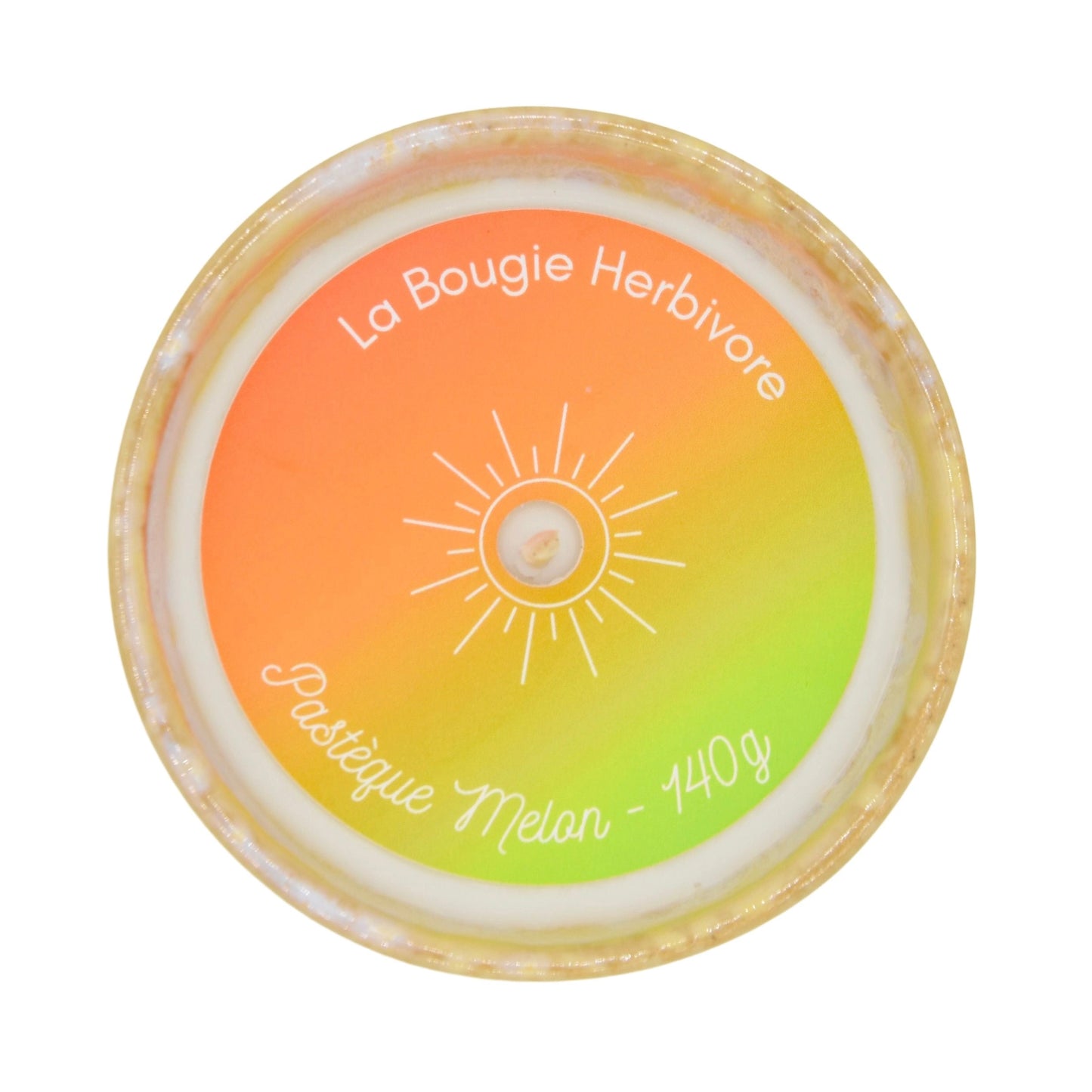 Bougie en grès jaune parfum Pastèque Melon de La Bougie Herbivore, 140g, design coloré