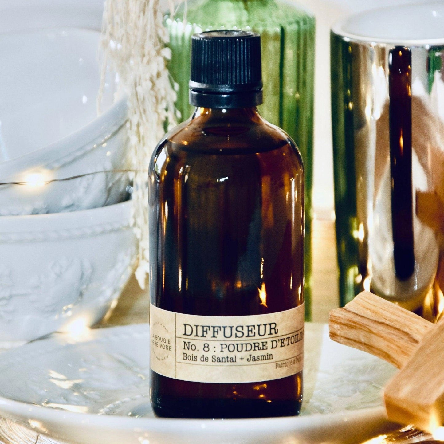 Diffuseur La Bougie Herbivore en verre pour un parfum jasmin maison apaisant et élégant