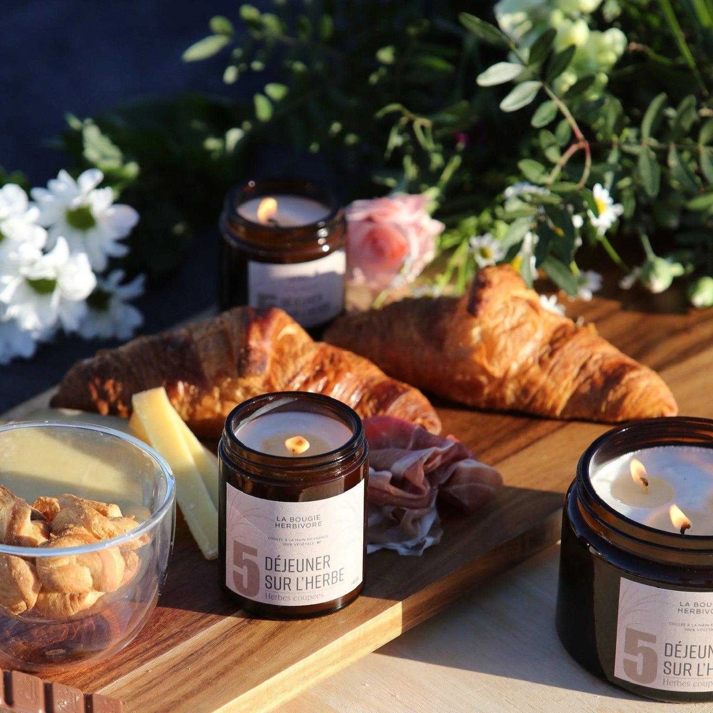 Bougie artisanale made in France - No. 5 DEJEUNER SUR L'HERBE par La Bougie Herbivore Bougies verre Ambre, 90g, 140g et 400g