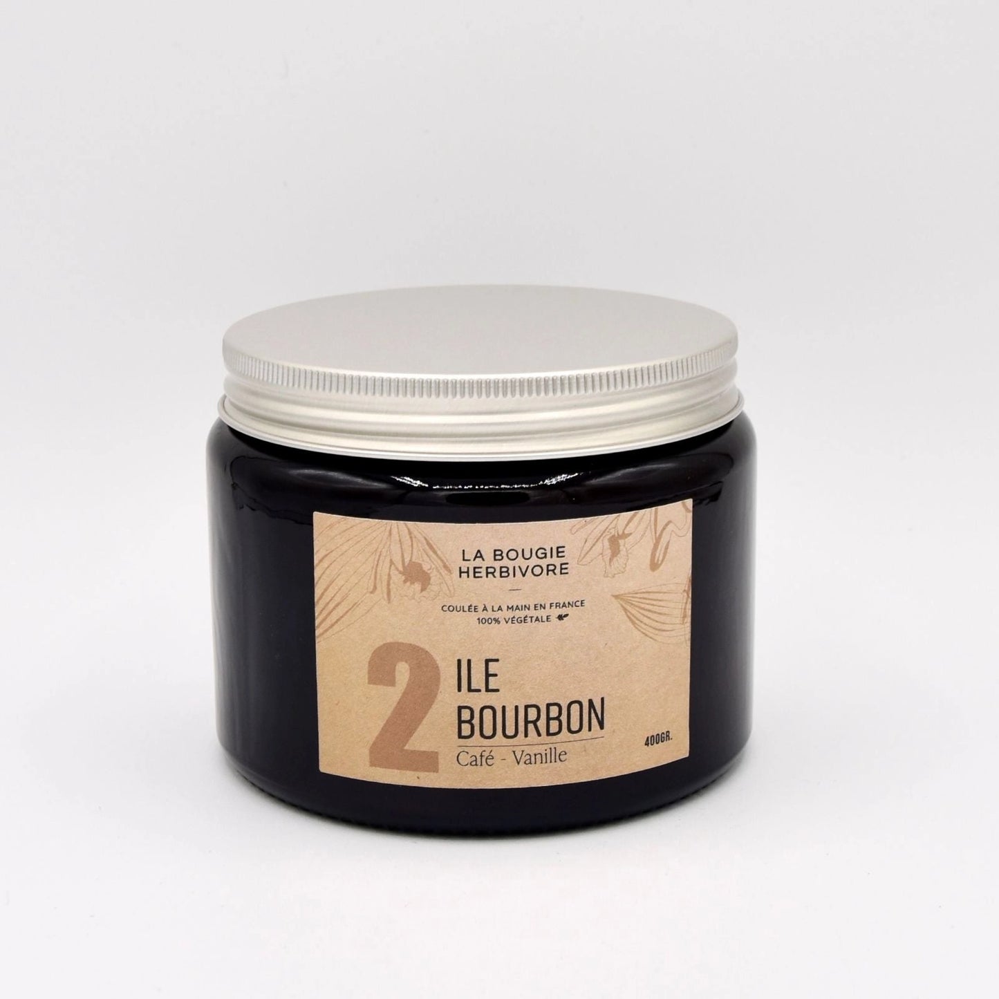 Bougie parfumée café vanille de La Bougie Herbivore dans un pot noir élégant de 400ml