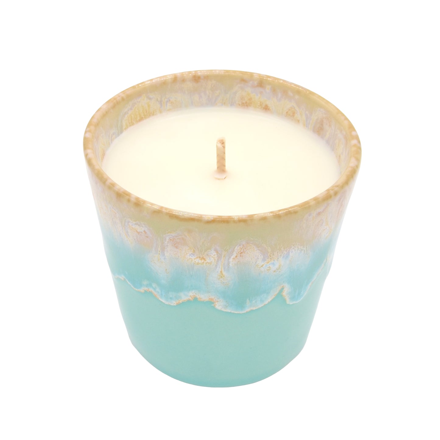 Bougie parfumée crème de concombre dans un pot turquoise élégant pour une ambiance relaxante