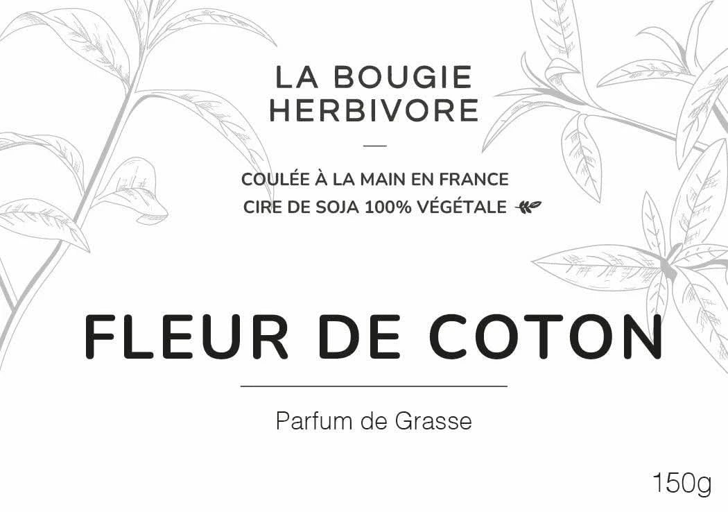 Bougie parfumée fleur de coton 150g de La Bougie Herbivore, coulée à la main en France avec cire de soja végétale