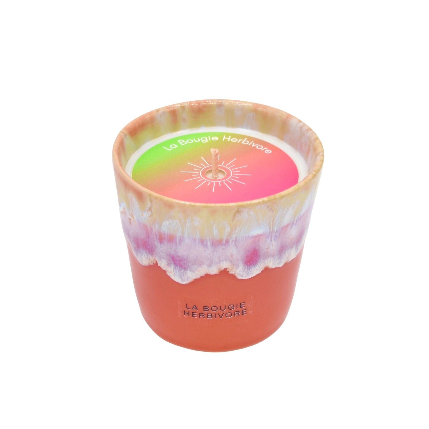 Bougie parfumée goyave de La Bougie Herbivore dans un pot coloré et élégant
