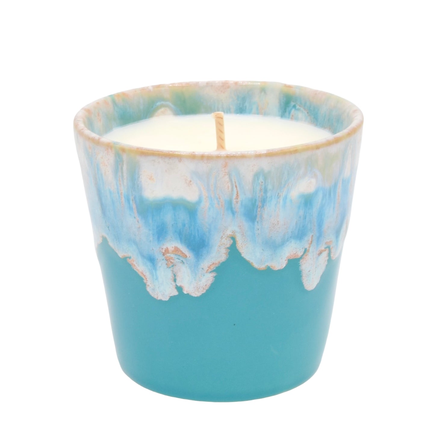 Bougie parfumée thé vert de La Bougie Herbivore dans un pot turquoise élégant