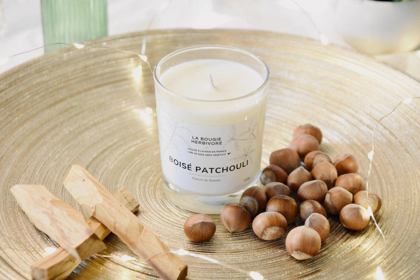 Bougie Parfumée Boisé Patchouli 150g – Cire Soja Écocert – Parfum Oriental & Épicé – Artisanale Française