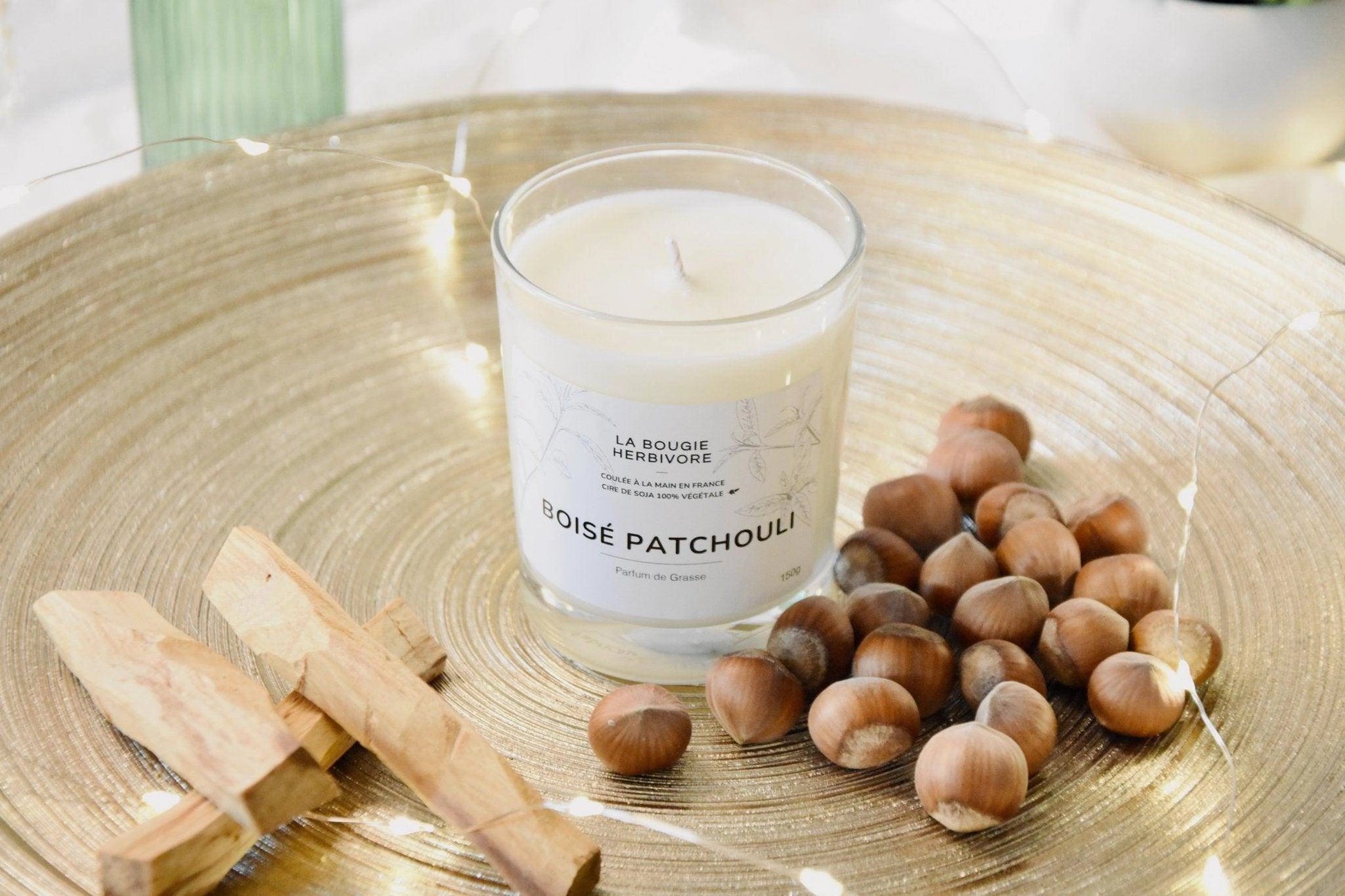 Bougie Parfumée Boisé Patchouli 150g – Cire Soja Écocert – Parfum Oriental & Épicé – Artisanale Française