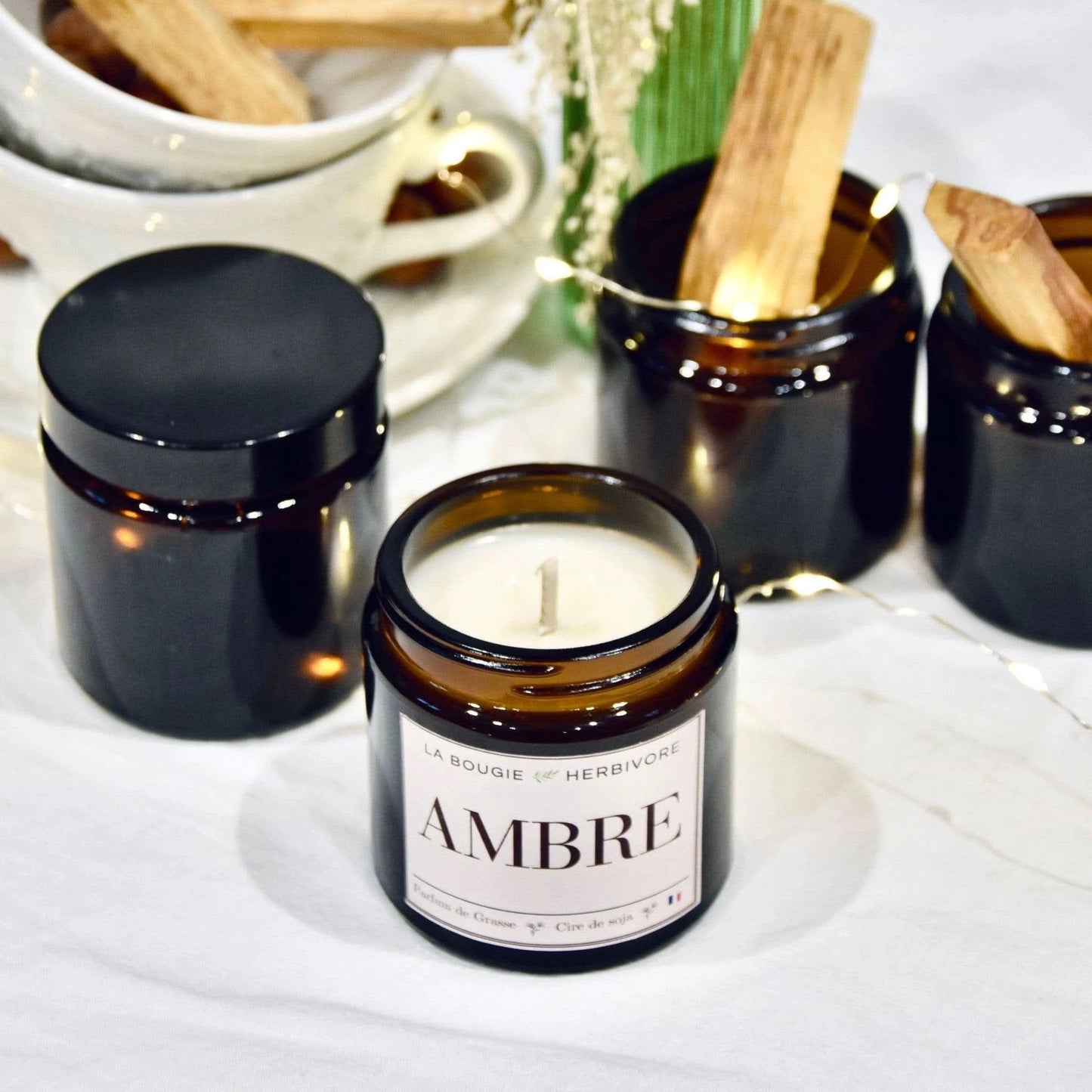 Bougie parfumée "Ambre" à la cire végétale de soja 90g La Bougie Herbivore Bougies