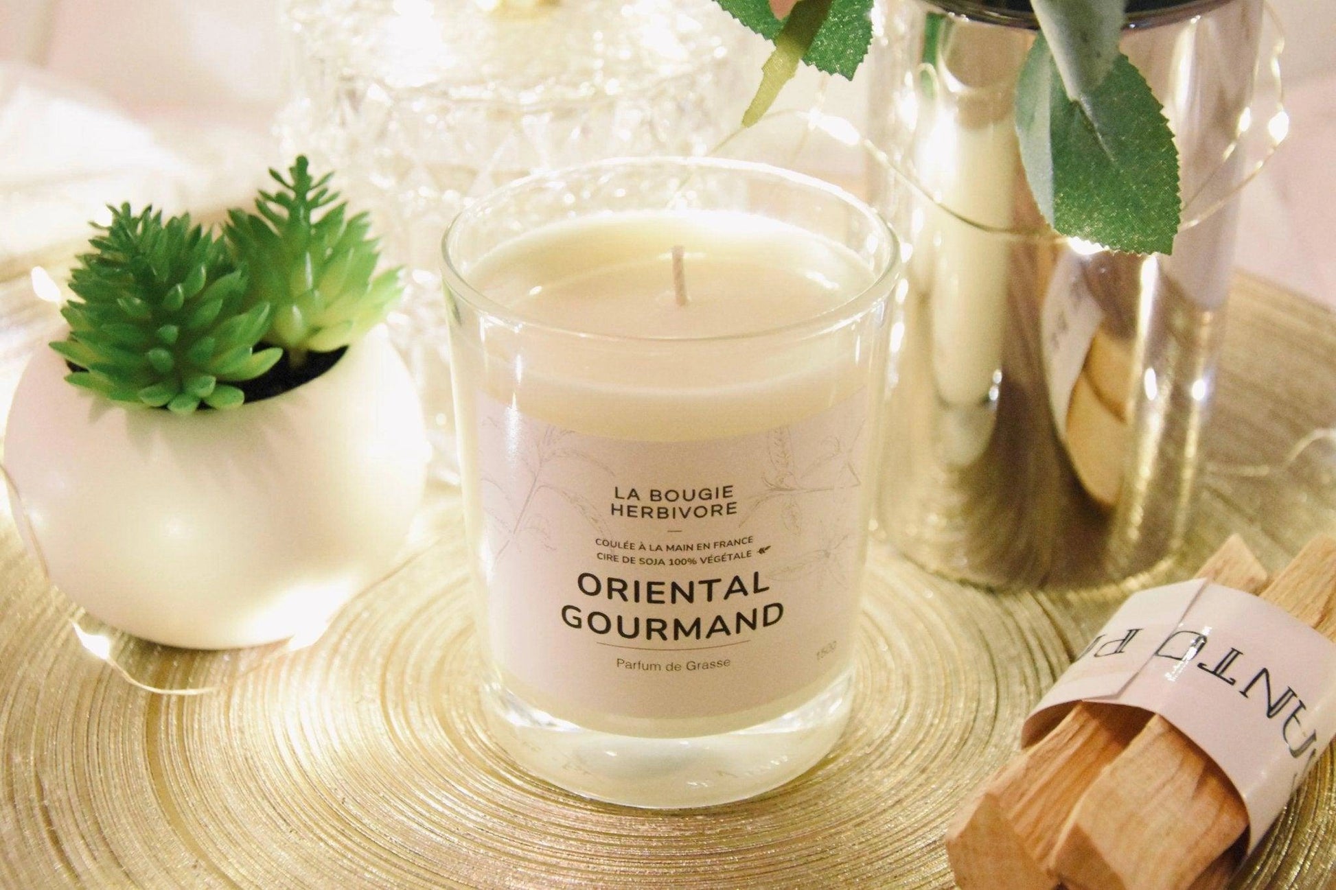 Bougie Parfumée Oriental Gourmand 150g – Cire Soja Écocert – Parfum Boisé & Sucré – Artisanale Française