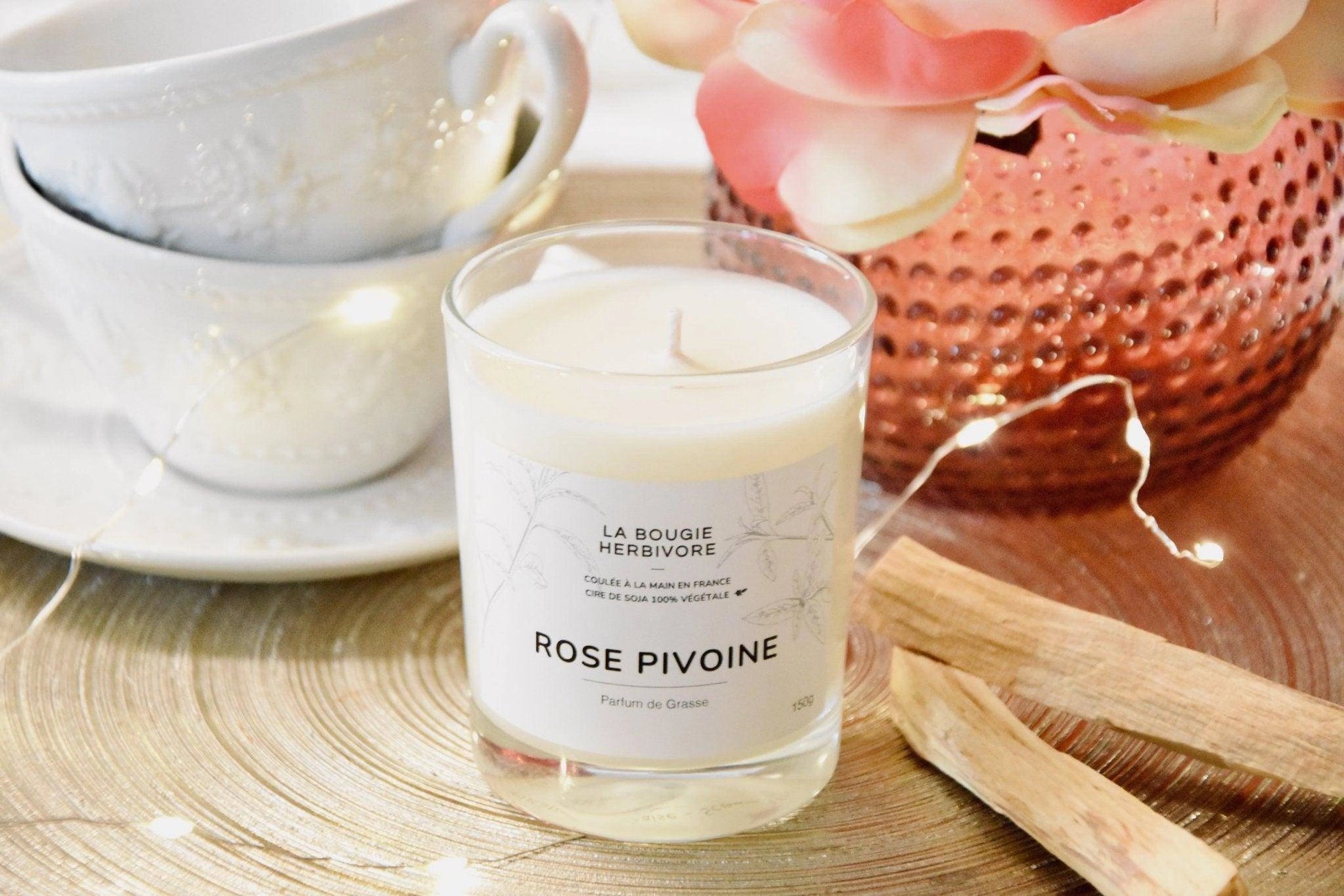Rose Pivoine - Bougie parfumée à la cire végétale de soja 150g La Bougie Herbivore Bougies