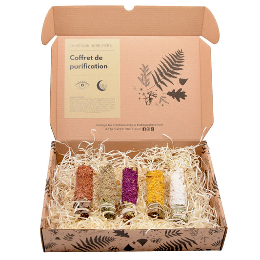 Coffret purification aromatique de La Bougie Herbivore avec encens colorés et naturels pour la purification