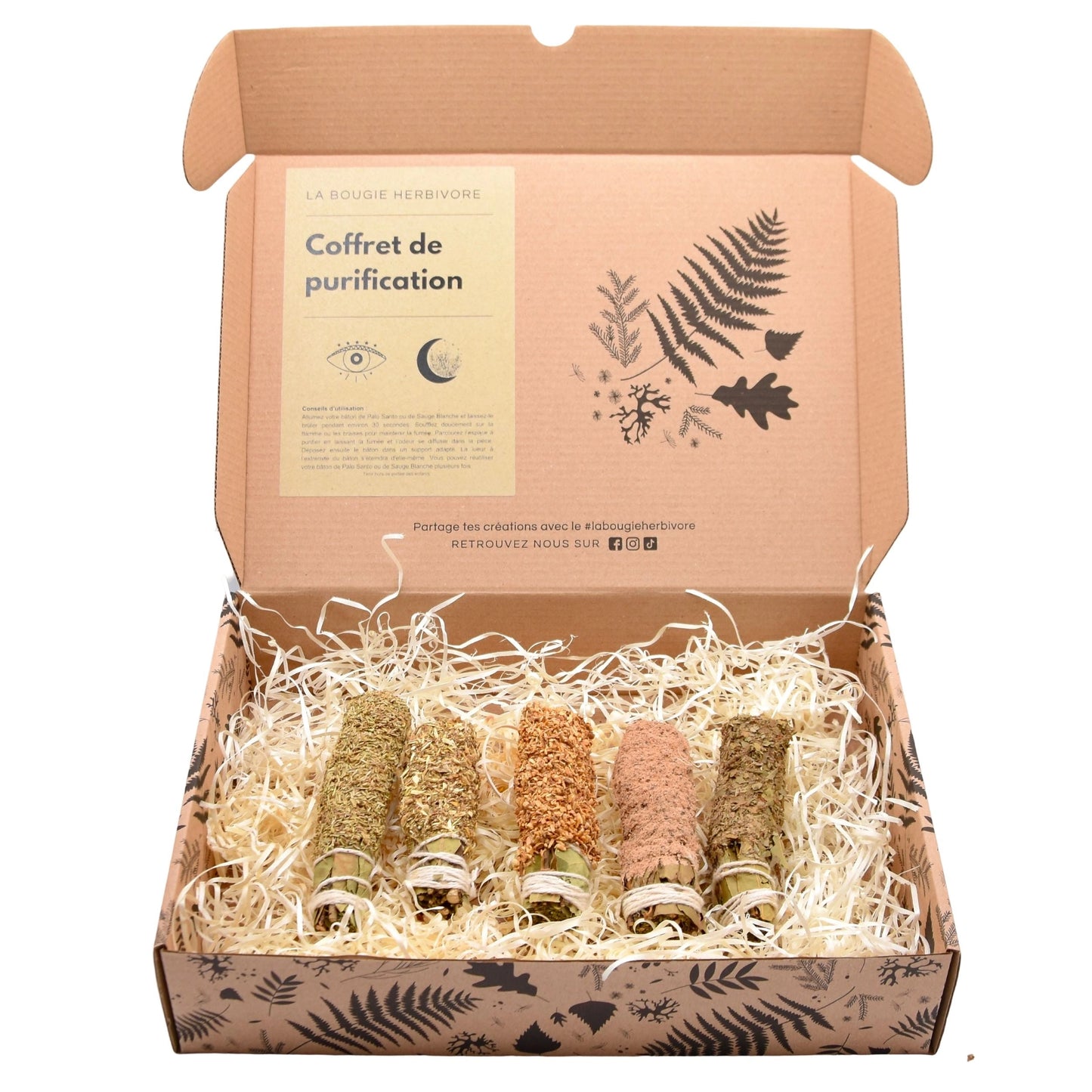 Coffret purification herbes de La Bougie Herbivore avec cinq bâtonnets d'encens naturels