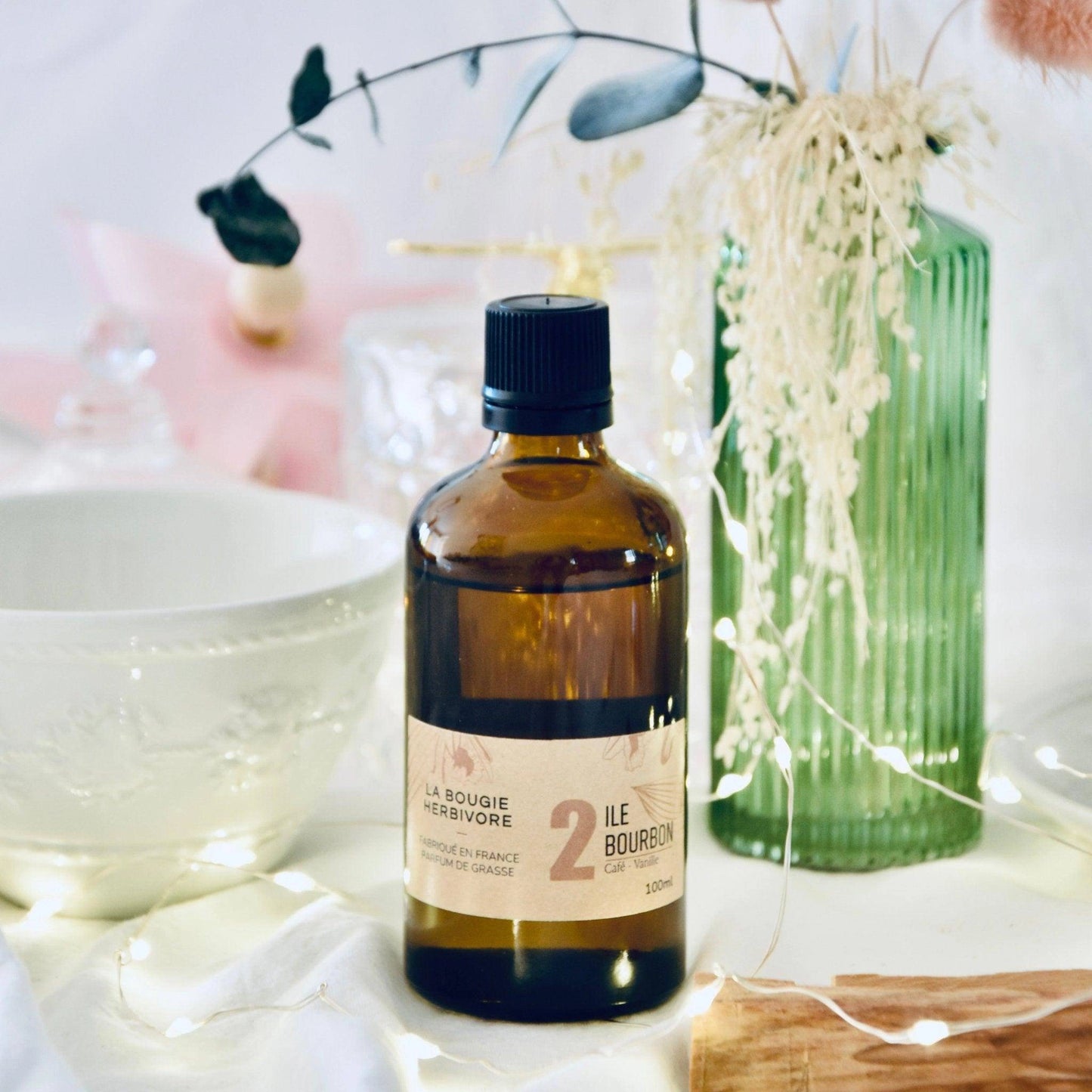 Diffuseur parfum café vanille en bouteille en verre pour une atmosphère apaisante