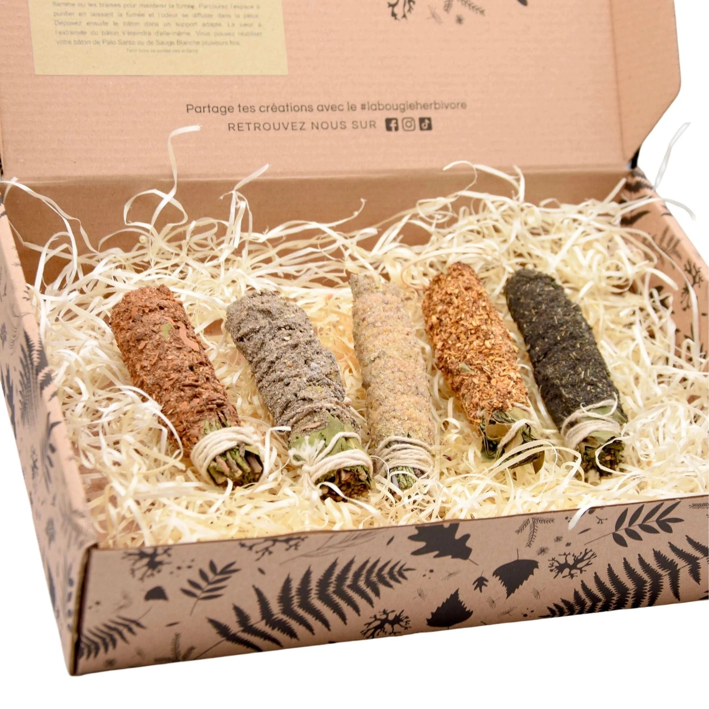 Ensemble de smudge sahumitos bio de La Bougie Herbivore dans un joli emballage écologique