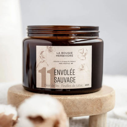 Bougie Parfumée Fleur de Lin & Tabac No.11 — Envolée Sauvage | 100% Naturelle - 3 formats 90g, 140g et 400g