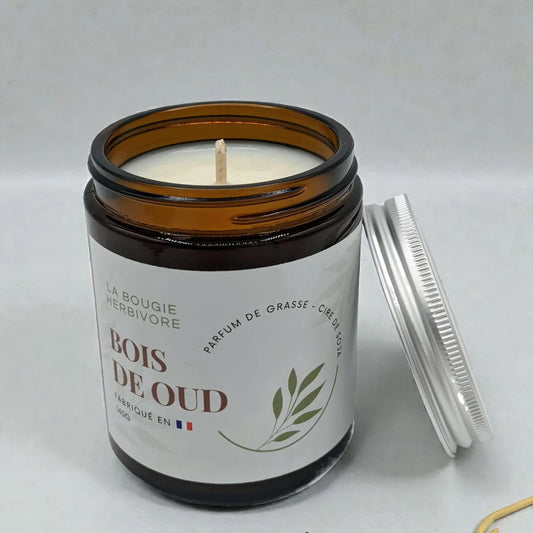 Bougie Parfumée Bois de Oud - Parfum Oriental Cire de Soja 140g