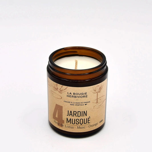 Bougie parfumée Fleur de Lotus Musc Orange No. 4 JARDIN MUSQUE ouverte 140G SOJA