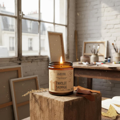 bougie artisanale naturelle – Envolée Sauvage – Fleur de Lin & Feuilles de Tabac