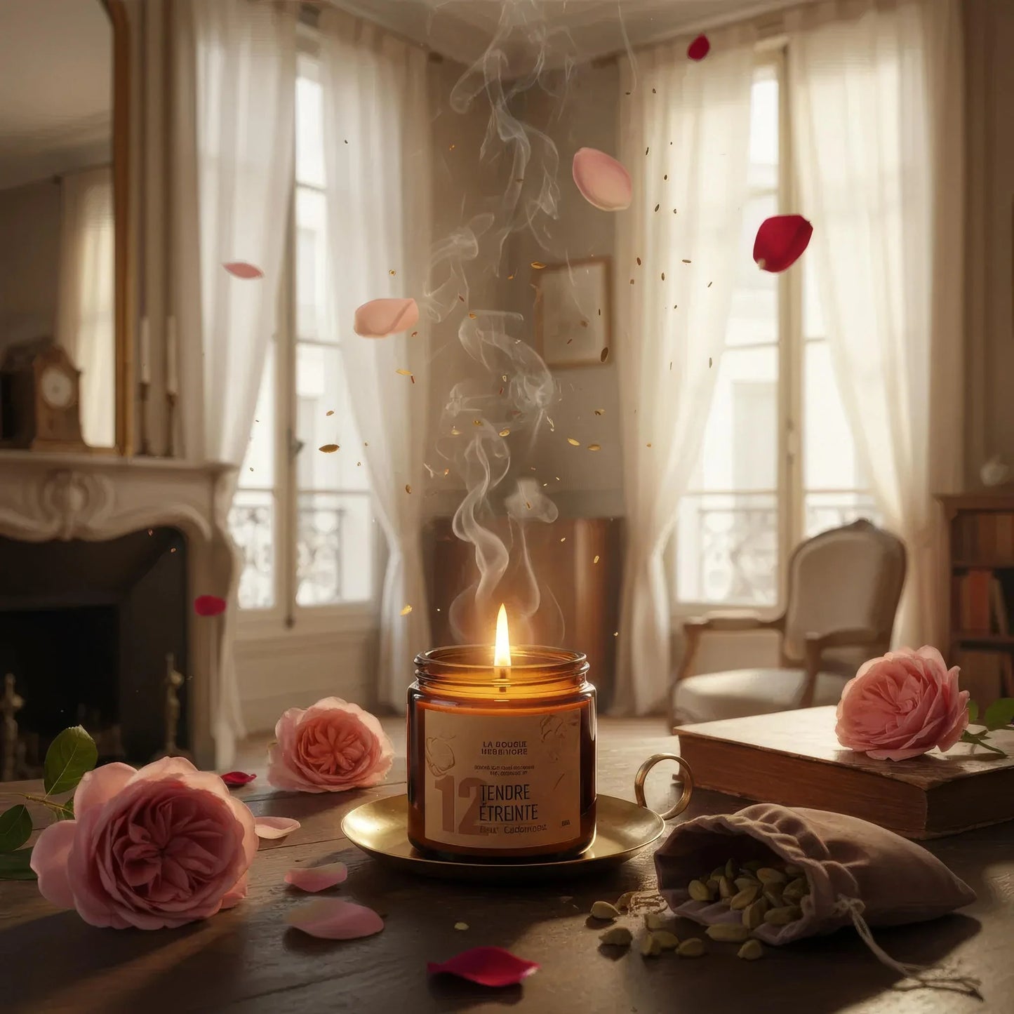 bougie artisanale naturelle – Tendre Étreinte – Rose & Cardamome